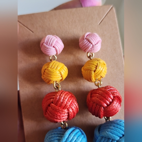 NWOT Colorful Woven Wrapped Dangling Ball Drop Earrings - Picture 4 of 9